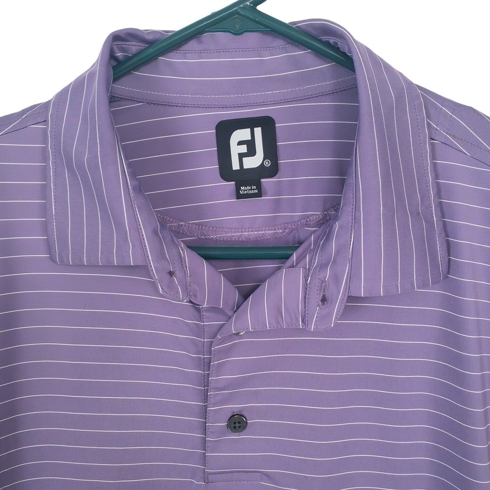 FootJoy Mens XL Purple Striped Short Sleeve Golf Polo Shirt Performance Stretch